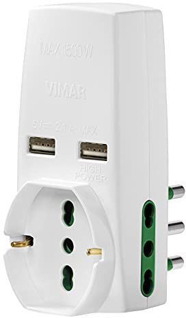 Vimar 0P00333.B Adattatore Universale, S17, 2P17/11, Due USB, Bianco