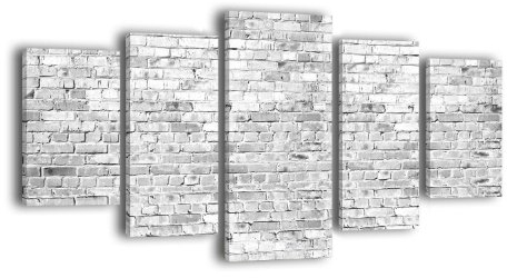 Leinwandbild Klinkersteine Grau LW381 Wandbild, Bild auf Leinwand, 5 Teile, 210 x 100 cm, Kunstdruck Canvas, XXL Bilder, Keilrahmenbild, fertig aufgespannt, Bild, Holzrahmen, Klinker, Stein, Backstein