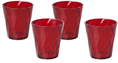 Omada Design 4 Verres Eau 35 cl, plastique de qualité optique et transparent, très résistantes et lavables au lave-vaisselle, Ligne Diamond, Rouge