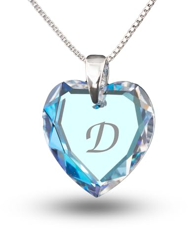 Kristallwerk Kette 925 Silber mit Swarovski Elements Herzanhänger Farbe Blue AB und Gravur Buchstabe A - Z