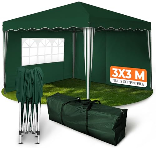 Kronenburg-Store Gazebo Pieghevole 3x3m Impermeabile, Tendone da Giardino con 2 Pareti Laterali, Protezione UV 50+, Borsa di Trasporto, Ideale per Feste e Mercati, Vert