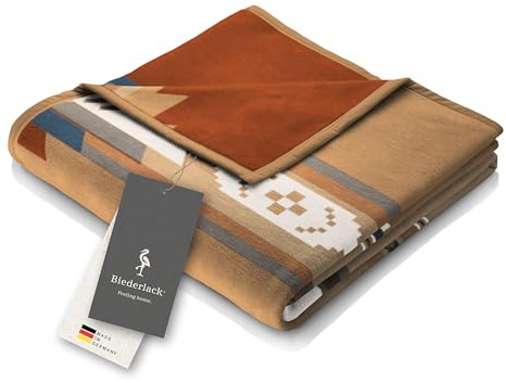Biederlack Kuscheldecke Montana, weiche Sofadecke in 150 x 200 cm | Made in Germany, Wohndecke aus Baumwollmischgewebe, braune Western-Decke im traditionellen Stil , OEKO-TEX Made in Green