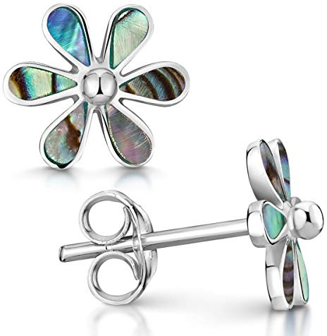 Blumen Ohrringe Silber 925 Perlmutt Ohrstecker bunt Ø10mm für Damen Mädchen | Blüte Sterlingsilber mit farbigem Besatz incl Schmuckbox von MATERIA by Matthias Wagner