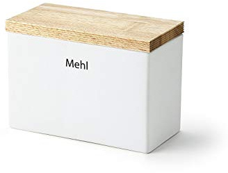 Continenta Vorratsdose „Mehl“ aus Keramik, mit Holzdeckel und Silikonring, 20 x 10 x 14,5 cm