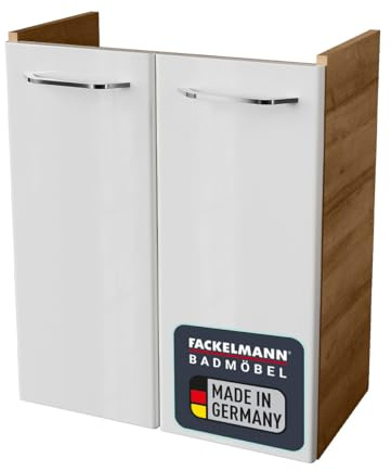 FACKELMANN Mini-Waschtischunterschrank Milano/Badschrank mit Soft-Close-System/Maße (B x H x T): ca. 52 x 61 x 27,5 cm/Schrank fürs Badezimmer mit 2 Türen/Korpus: Braun hell/Front: Weiß