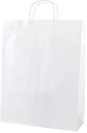 Thepaperbagstore 20 White Paper Bags with Handles Large 32x12x42cm | Strong 100gsm kraft paper bags with reinforced twisted handles for reliable carrying
