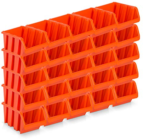 BERGLAND 25 Stück Sichtlagerboxen Größe 3 - Rotbraun (19,5 x 12 x 9 cm) - Stapelbar - Wandmontage - Polypropylen