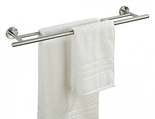WENKO Handtuchstange Duo Aveiro - Edelstahl satiniert - 60 x 5,5 x 14 cm (BxHxT) - Badetuchstange - Halter für Handtuch - Wandhandtuchhalter - Handtuchhalter