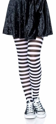 Leg Avenue- Nylon Striped Tights Mujer, Color blanco y negro, Talla Plus (EUR 42-46) (7100Q07007)
