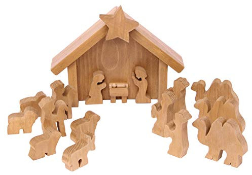AmishToyBox.com Amish-Made Weihnachtskrippenset aus Holz, 13-teilig