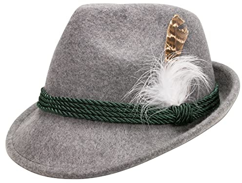 Alpenflüstern Damen Trachten-Filzhut mit Hutfeder ADV02500M09 grau - Medium (56/57)