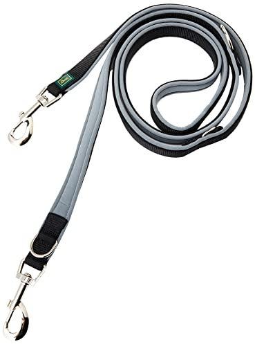 HUNTER Verstellbare Führleine NEOPREN, Farbe: schwarz/grau, strapazierfähiges Nylon, 3-fache Verstellmöglichkeit, weiche Neoprenpolsterung, ideal für Alltag und Training, Größe: 20/200