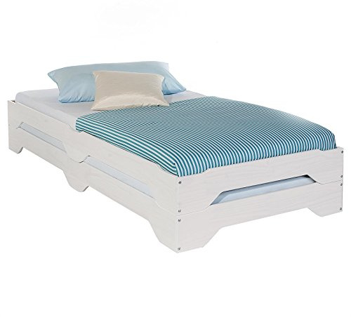 IDIMEX Lot de 2 Lits superposables Ronny 90 x 200 cm Couchage supplémentaire Fonctionnel en pin Massif lasuré Blanc