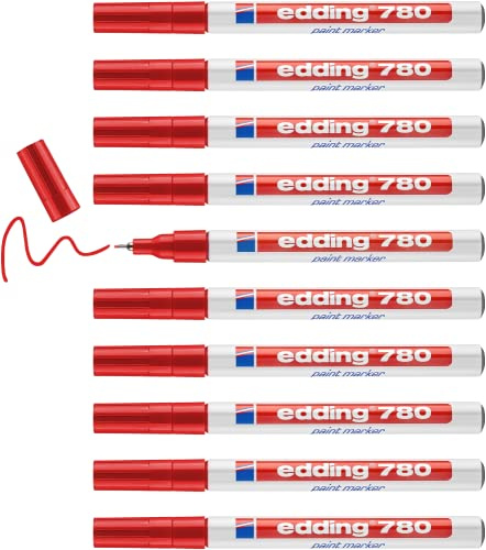 edding 780 Lackmarker - rot - 10 Stifte - Rundspitze 0,8 mm - Lackstift zur Markierung und Beschriftung von Metall, Glas, Stein oder Kunststoff - hitzebeständig, permanent, wischfest