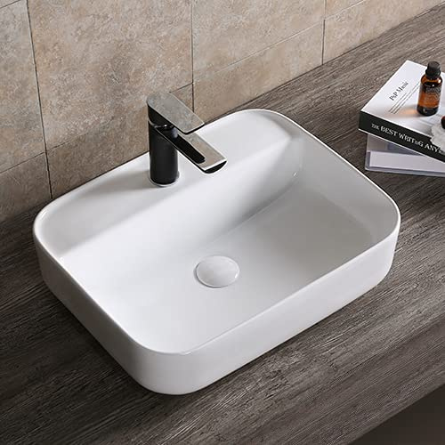 Art-of-Baan® Keramik-Aufsatzwaschbecken I edles Waschbecken mit Lotus-Effekt I Handwaschbecken in Weiß I DIN Hahnloch & DIN Abfluss I hochwertiges Design-Waschbecken I Maße: 500x400x135mm