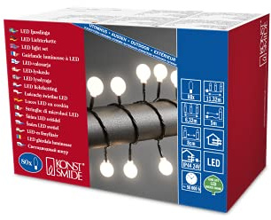 Konstsmide 3696-107 - Guirnalda de esferas led (80 diodos de luz blanca cálida, transformador exterior de 24 V, cable negro)