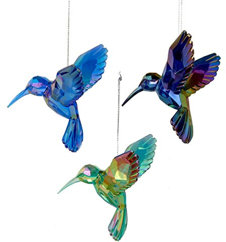 Kurt Adler Shiny Acrylic Hummingbird Ornaments, Set of 3, Assorted) for Christmas