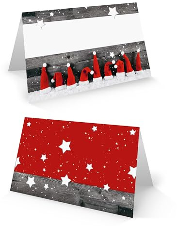Cartoncini segnaposto Natale cappellini, 25 pezzi: biglietti nome da compilare Avvento, segna tavolo festa, segna posto ospiti cena, decorazione tavola rosso, segnaposti vintage, 8,5 x 5,5 cm