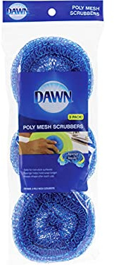 Dawn Non-Scratch Poly Mesh Round Scrubber Sponges, Blue (Pack of 3)