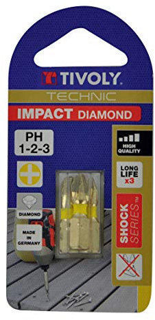 TIVOLY 11523320001 - Juego de 3 puntas de destornillador para tornillos Philips Ph1-2-3