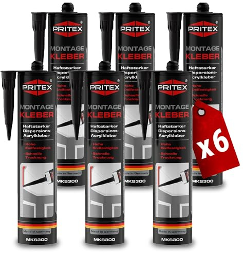 PRITEX Montagekleber Weiß 6x 300ml, Universalkleber Acrylat innen & außen