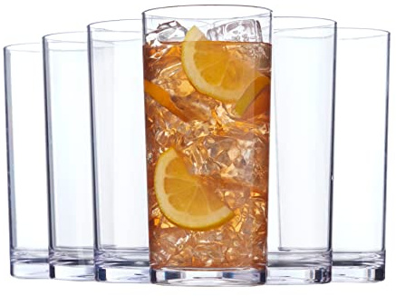 US Acrylic Classic Clear Plastic Reusable Drinking Glasses (Set of 6) 24oz Iced-Tea Cups | BPA-Free Tumblers, Made in USA | Top-Rack Dishwasher Safe