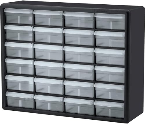 Akro-Mils 10124 24-Drawer Plastic Drawer Storage Cabinet for Garage Organization, Lego Storage, Teacher Toolbox, Makeup Organizer, and More, 50.8 cm W x 15.24 cm D x 40.64 cm H, Black