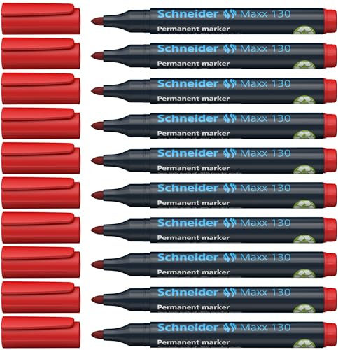 Schneider Maxx 130 Marqueurs permanents (Épaisseur de trait: 1-3 mm, rechargeables) Lot de 10, Rouge