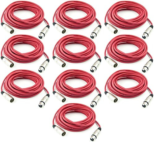 Adam Hall Cables 4 Stück K3MMF1000RED Mikrofonkabel 10m Rot XLR female auf XLR male DMX Audio Kabel 3 pol polig (10 m, Rot, 10)
