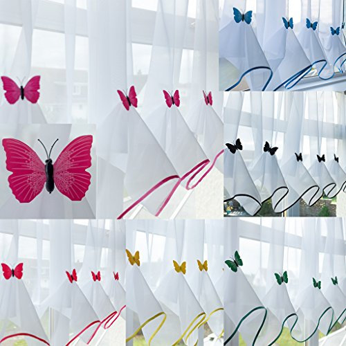 John Aird Butterfly Voile Curtain With Matching Piping (Fuchsia, 114 Wide x 29 Drop)