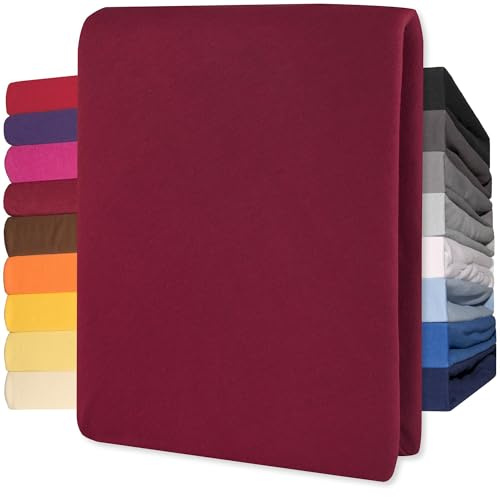 CelinaTex Jersey Spannbettlaken Lucina 200x200-200x220cm Bordeaux rot 100% Baumwolle gekämmt bis 26cm Matratzenhöhe Spannbettbezug, Leintuch, Bettlaken, elastisch, Strech, Oeko-Tex