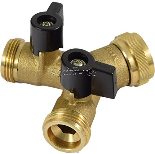 Agora-Tec Messing Y-Verteiler mit 2 Kugelhähnen mit 2 Abgängen mit 3/4 Zoll (26,4mm) Außengewinde und 1 Eingang mit Schnellverschraubung 3/4 Zoll (24,2mm) Innengewinde | 1 Stück | Material: Messing | 2 Abgänge 3/4 Zoll AG (26,4 mm) | 1 Eingang 3/4 Zoll IG (24,2 mm) | inkl. 2 Kugelhähne