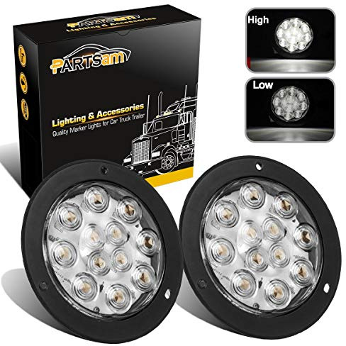 Partsam 2PCS 4 Waterproof Backup Reverse Light Flange Mount 12 LED Truck Trailer RV White