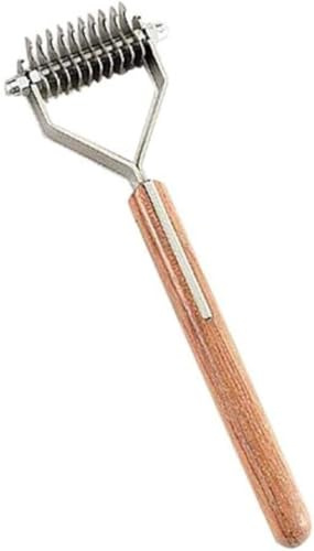 Mars Coat King De-Matting Undercoat Grooming Rake Stripper Tool for Dogs and Cats, Stainless Steel with Wooden Handle for Thick Coats, 10-Blade Stripper for Groomers, Pet Owners