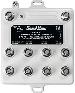 Channel Master Ultra Mini 8 - 8-Port TV Antenna Distribution Amplifier, 4.5dB gain, Compatible with Non-Amplified TV Antennas, Cable TV and Internet Modems, Increases Signal Strength, Indoor/Outdoor