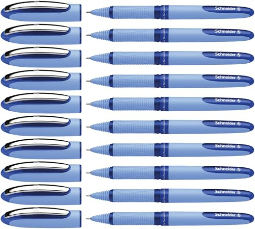 Schneider One Hybrid N Tintenroller, 0,3 mm Hybrid-Nadelspitze, hellblauer Schaft, blaue Tinte, Box mit 10 Stiften (183403)