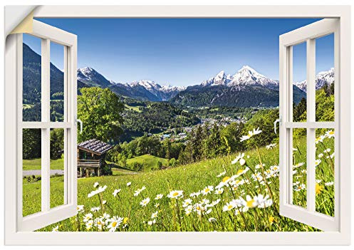 ARTland Wanddeko Wandtattoo selbstklebende Vinylfolie 100x70 cm Fensterblick Fenster Alpen Landschaft Berge Wald Gebirge Wiese Natur T5TQ