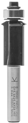 ENT 15590 Schattenfugenfräser HW, Schaft (S) 8 mm, Durchmesser (D) 15,9 mm, NL 25,4 mm, D2 12,7 mm, SL 32 mm, mit Kugellager