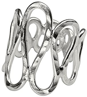 SILBERMOOS Damen Ring Design Welle offen strukturiert gehämmert 925 Sterling Silber