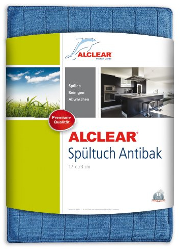ALCLEAR 950017 Torchon Antibactérien Ultra Microfibre Antibak avec Argent, Couleur : Bleu, 17 X 23 cm, Non Pelucheux, Marque Allemande