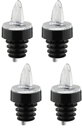Westmark 4 Becs Verseurs à Spiritueux pour Bouteilles, Doseur avec Tube d'air, avec Anneau décoratif, Bouchon plastique, Jet-Pour, Transparent/noir, 4122248G
