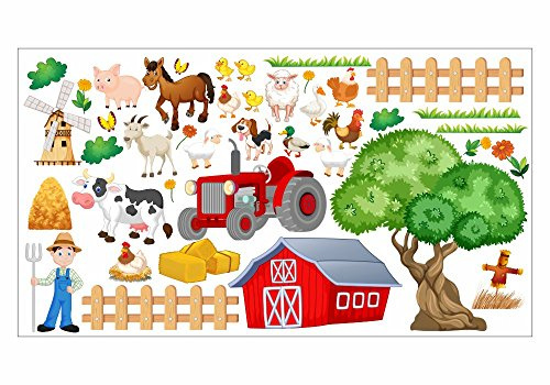 nikima - 020 Wandtattoo Bauernhof niedliche Tiere Traktor Farm Kuh - in 6 Größen - (Größe: 2000 x 1120mm)