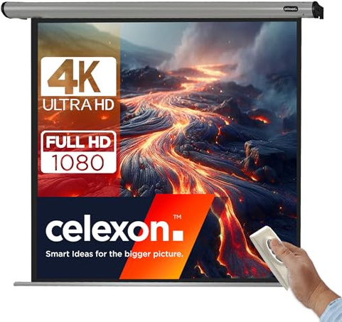 celexon HomeCinema Motor-Leinwand 90 | 180x135 cm 4:3 | elektrische 4K, Full-HD Beamerleinwand für Heimkino-Projektionen & Büro-Präsentationen | geeigent zur Decken- & Wand-Montage