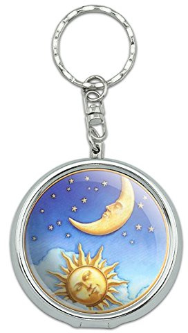GRAPHICS & MORE Portable Travel Size Pocket Purse Ashtray Keychain with Cigarette Holder Symbols - Celestial - Sun and Moon