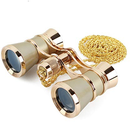 Aomekie Theatre Opera Glasses Binoculars 3X25 with Chain for Concerts Horse Racing Classical (Gold)