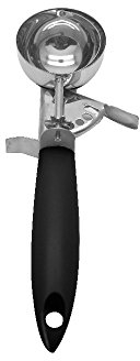 Fackelmann 45984 Cuillère à glaces avec fonction éjection, cuillère pour cornet de glace, cuillère à glace, portionneuse glace, accessoire cuisine, cuillere a glace, Acier inoxydable, Noir, 21 cm