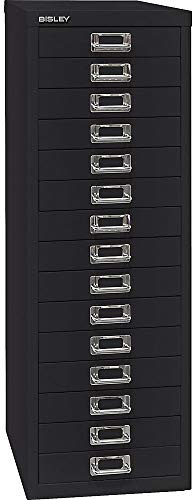 Bisley MultiDrawer, 39er Serie, DIN A4, 15 Schubladen, Metall, 633 Schwarz, 38 x 27.9 x 86 cm