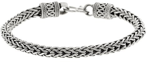 Silverly 925 Sterling Silber Klobiges Balinesisches Fuchsschwanz-Kettenarmband für Männer und Frauen 20,5cm | Auffälliges Schweres Armband mit Seil-Schnörkelperlen und S-Haken-Verschluss