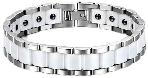 JewelryWe Smycken magnetarmband män magnetterapi rostfritt stål stor tung bred länk armband hälsa armband armband för män, 20.5 centimeters, Rostfritt stål, Utan sten