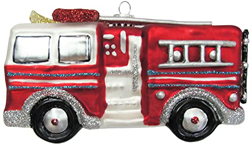 Krebs Glas Lauscha - Weihnachtsdekoration/Christbaumschmuck aus Glas - Weihnachtsbaumanhänger - Motiv: Feuerwehrauto - Größe: ca. 13 cm